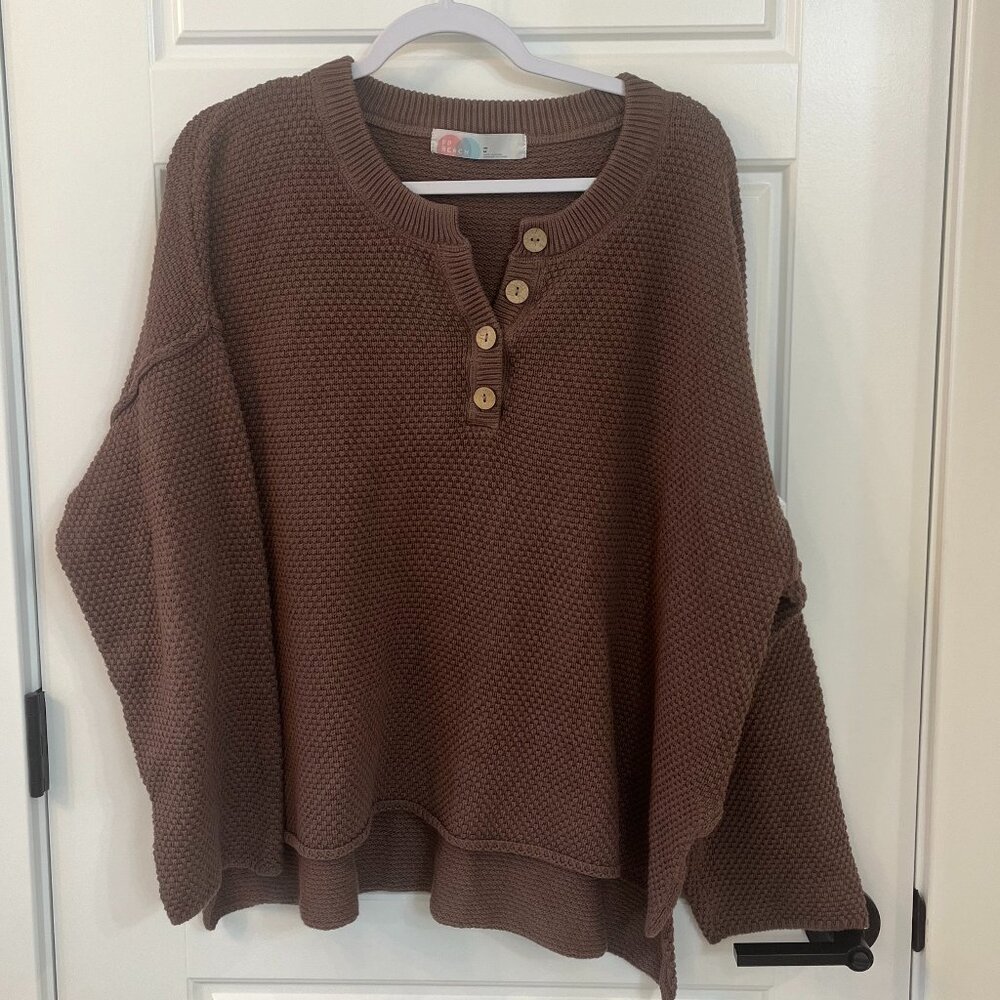FREE PEOPLE BEACH Hailee Waffle Knit Henley Pullover Sweater